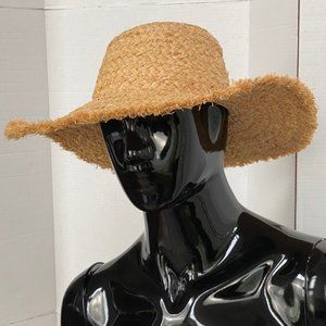 Honolua Wahina Raffia Wide Brim Sun Hat Frayed Edges Sz 57cm NWOT